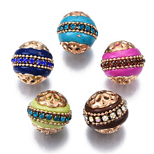 Honeyhandy Handmade Indonesia Beads, with Alloy Findings, Round, Light Gold, Mixed Color, 16~17x16~16.5mm, Hole: 1.8mm