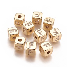 Honeyhandy Brass Micro Pave Cubic Zirconia Beads, Horizontal Hole, Real 18K Gold Plated, Long-Lasting Plated, Cube with Letter, Clear, Letter.F, 9x9x9mm, Hole: 3.5mm