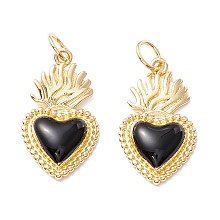 Honeyhandy Golden Tone Brass Enamel Pendants, with Jump Rings, Long-Lasting Plated, Heart, Black, 22x12x3mm, Hole: 3mm