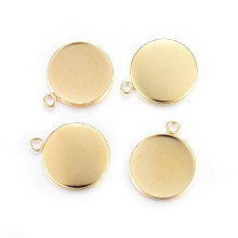 Honeyhandy Rack Plating 304 Stainless Steel Pendant Cabochon Settings, Plain Edge Bezel Cups, Flat Round, Real 24K Gold Plated, Tray: 18mm, 24x20x2mm, Hole: 2.2mm