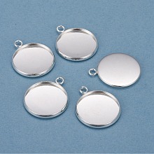 Honeyhandy 304 Stainless Steel Pendant Cabochon Settings, Plain Edge Bezel Cups, Flat Round, Silver, Tray: 18mm, 24x20x2mm, Hole: 2.2mm