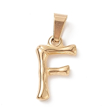 Honeyhandy 304 Stainless Steel Pendants, Bamboo Style, Letter, Golden Color, Letter.F, 19x11x3mm, Hole: 3x7mm