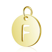 Honeyhandy 304 Stainless Steel Charms, Flat Round with Letter, Golden, Letter.F, 12x1mm, Hole: 2.5mm