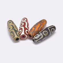 Honeyhandy Tibetan Style 9-Eye dZi Beads , Natural Agate Beads, Dyed & Heated, Rice, Mixed Color, 29~30x9~11mm, Hole: 2.5~3mm