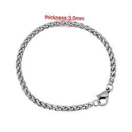 Honeyhandy 304 Stainless Steel Wheat Chain Bracelets, with Lobster Claw Clasps, Stainless Steel Color, 7-1/8 inch(180mm), 3mm