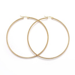 Honeyhandy 304 Stainless Steel Big Hoop Earrings, Hypoallergenic Earrings, Textured Ring Shape, Golden, 12 Gauge, 79x76x2mm, Pin: 1mm