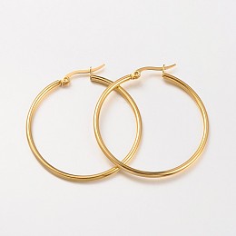 Honeyhandy 304 Stainless Steel Hoop Earrings, Hypoallergenic Earrings, Ring Shape, Real 18K Gold Plated, 40x2mm, 12 Gauge, Pin: 1x0.7mm