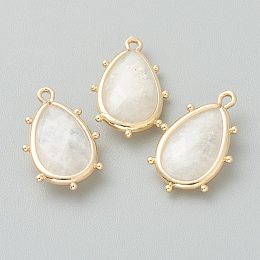 Honeyhandy Natural Moonstone Pendants, with Golden Brass Edge, Faceted, Teardrop, 22.5x14x5.5mm, Hole: 1.6mm