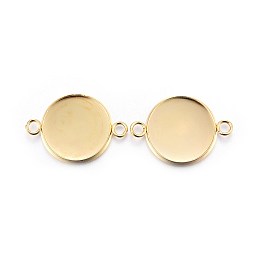 Honeyhandy 201 Stainless Steel Cabochon Connector Settings, Plain Edge Bezel Cups, Flat Round, Real 24K Gold Plated, Tray: 16mm, 25x18x2mm, Hole: 2mm