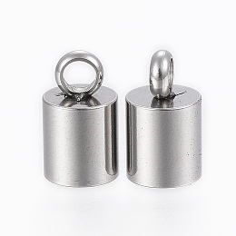 Honeyhandy 201 Stainless Steel Cord Ends, End Caps, Column, Stainless Steel Color, 10x6mm, Hole: 2.5mm, Inner Diameter: 5mm