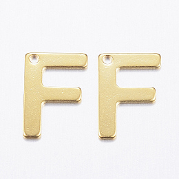 Honeyhandy 304 Stainless Steel Charms, Letter, Initial Charms, Letter.F, 11x6~12x0.8mm, Hole: 1mm