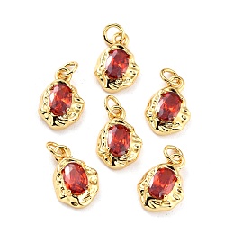 Honeyhandy Brass Micro Pave Cubic Zirconia Pendant, Long-Lasting Plated, Real 18K Gold Plated, Oval, Red, 12x8x3mm, Hole: 2.6mm