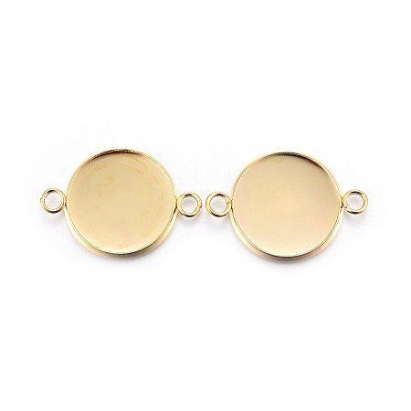 Honeyhandy 201 Stainless Steel Cabochon Connector Settings, Plain Edge Bezel Cups, Flat Round, Real 24K Gold Plated, Tray: 16mm, 25x18x2mm, Hole: 2mm