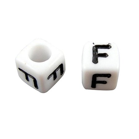 ARRICRAFT 50g (about 300pcs) 6mm Letter F White Cube Alphabet Acrylic Beads for Name Jewelry Making