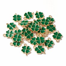 Honeyhandy Alloy Enamel Pendants, Clover, Light Gold, Teal, 18x12x2mm, Hole: 2mm