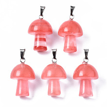 Honeyhandy Cherry Quartz Glass Pendants, with Stainless Steel Snap On Bails, Mushroom Shaped, 24~25x16mm, Hole: 5x3mm