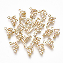 Honeyhandy Brass Cubic Zirconia Charms, Letter, Clear, Real 18K Gold Plated, Letter.F, 10x6.5x1.5mm, Hole: 1mm