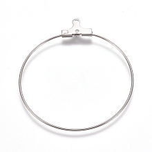 Honeyhandy 304 Stainless Steel Wire Pendants, Hoop Earring Findings, Ring, Stainless Steel Color, 21 Gauge, 40x35.5x0.7mm, Hole: 1mm