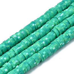 Honeyhandy Handmade Polymer Clay Beads Strands, for DIY Jewelry Crafts Supplies, Heishi Beads, Disc/Flat Round, Medium Aquamarine, 6x0.5~1mm, Hole: 1.8mm, about 320~447pcs/strand, 15.75 inch~16.14 inch(40~41cm)