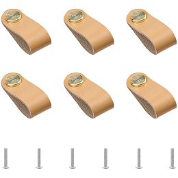 GORGECRAFT 6Pcs Leather Drawer Pull Nordic Wardrobe Cabinet Door Handle with Nut Screws for Cabinets Cupboards Wardrobe Dresser- 140x25mm, Peach-Puff