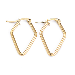 Honeyhandy 201 Stainless Steel Angular Hoop Earrings, with 304 Stainless Steel Pins, Rhombus, Golden, 25x17x2mm, 12 Gauge, Pin: 1x0.7mm