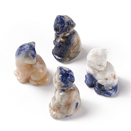 Honeyhandy Natural Sodalite Sculpture Display Decorations, for Home Office Desk, Cat, 19~21x21~24x31~32mm