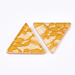 Honeyhandy Resin Cabochons, with Lace Inside, Triangle, Gold, 36.5x41x7.5mm