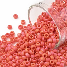 Honeyhandy TOHO Round Seed Beads, Japanese Seed Beads, (410F) Orange Opaque Rainbow Matte, 8/0, 3mm, Hole: 1mm, about 222pcs/10g