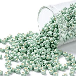 TOHO Round Seed Beads, Japanese Seed Beads, (PF570F) PermaFinish Mint Green Metallic Matte, 8/0, 3mm, Hole: 1mm, about 222pcs/10g