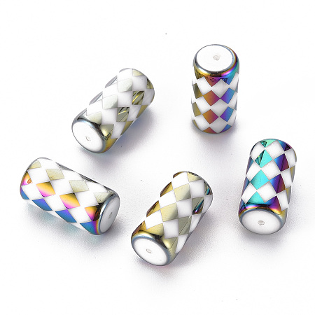 Honeyhandy Electroplate Glass Beads, Column with Rhombus Pattern, Colorful, 20x10mm, Hole: 1.2mm, 50pcs/bag