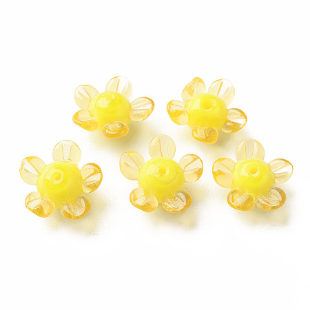 Honeyhandy Handmade Lampwork Beads, Flower, Yellow, 14.5~15.5x15~16x7~8mm, Hole: 1.5mm