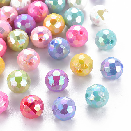Honeyhandy Opaque Acrylic Beads, Faceted, Dyed, AB Color, Round, Mixed Color, 12x11.5mm, Hole: 1.8mm, about 560pcs/500g