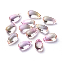 Honeyhandy Transparent Glass Charms, Dyed & Heated, Teardrop, Pearl Pink, 13.5x8x6.5mm, Hole: 1.2mm