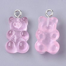 Honeyhandy Resin Pendants, with Platinum Tone Iron Loop, Imitation Food, Bear, Pearl Pink, 20.5~22.5x11.5x7mm, Hole: 2mm