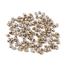 Electroplate Glass Beads, Half Golden Plated, Faceted, Teardrop, White, 6x4x4mm, Hole: 1mm, about 500pcs/bag