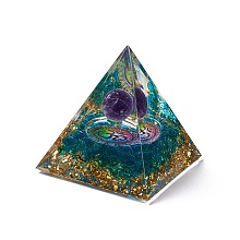 Honeyhandy Orgonite Pyramid Resin Display Decorations, with Gold Foil and Natural Amethyst Inside, for Home Office Desk, 50x50x51.5mm