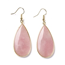 Honeyhandy Natural Rose Quartz Dangle Earrings, Drop, with Brass Findings, Golden, 61mm, Pin: 0.8mm