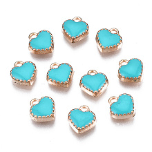 Honeyhandy Alloy Enamel Charms, Heart, Light Gold, Dark Turquoise, 8x7.50x2.50mm, Hole: 1.5mm