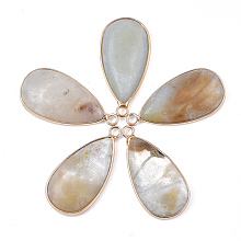 Honeyhandy Natural Amazonite Pendants, with Brass Findings, teardrop, Golden, 33x16~16.5x6mm, Hole: 2mm