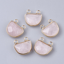 Honeyhandy Natural Rose Quartz Semi Circle Pendants, with Golden Tone Brass Open Back Bezel, Faceted, Half Round, 18x17.5x6.5mm, Hole: 2mm