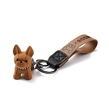 Honeyhandy Imitation Leather Clasps Keychain, with Resin Pendants and Zinc Alloy Findings, Dog, Gunmetal, Camel, 18.3cm