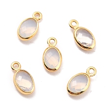 Honeyhandy Eco-Friendly Brass with Glass Pendants,  Long-Lasting Plated, Lead Free & Cadmium Free & Nickel Free, Oval, Real 18K Gold Plated, WhiteSmoke, 9x4.5x2mm, Hole: 1.2mm