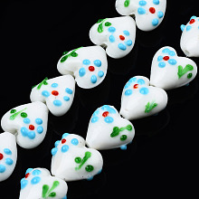 Handmade Bumpy Lampwork Beads Strands, Heart, White, 15~16x15.5~17x10.5~11.5mm, Hole: 1.4~1.8mm, about 26pcs/strand, 14.76 inch(37.5cm)