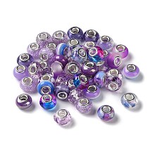 Honeyhandy Resin European Beads, with Platinum Plated Brass Core, Rondelle, Medium Orchid, 13.5x9mm, Hole: 5mm