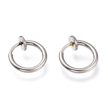 Honeyhandy 304 Stainless Steel Retractable Clip-on Hoop Earrings, For Non-pierced Ears, with Spring Findings, Stainless Steel Color, 11x0.8~1.5mm