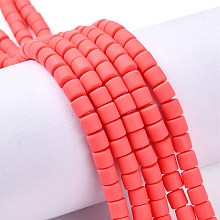 Honeyhandy Handmade Polymer Clay Bead Strands, Column, Deep Pink, 6.5x6mm, Hole: 1.2mm, about 61pcs/strand, 15.75 inch(40cm)