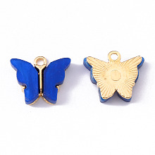 Honeyhandy Alloy Enamel Pendants, Butterfly, Light Gold, Blue, 14x16.5x3mm, Hole: 1.6mm