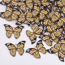 Honeyhandy Printed Alloy Pendants, with Enamel, Butterfly, Light Gold, Goldenrod, 15.5x22x2mm, Hole: 1.8mm