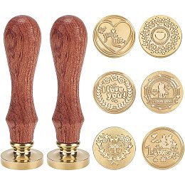 Arricraft Wax Seal Stamp Kit 6 Pieces Love Series Sealing Wax Stamp Heads 0.98" with 2 Wooden Handle Vintage Seal Wax Stamp Kit for Cards Envelopes Invitations