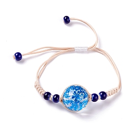 Honeyhandy Handmade Dry Pressed Flower Link Bracelet for Girl Women, Babysbreath Glass Cover Beads Adjustable Bracelet, Dodger Blue, Inner Diameter: 5/8~ 3-1/8 inch(1.5~7.9cm)